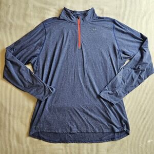 Nike Dri Fit Blue Heather Quarter Zip Long Sleeve Running Shirt Men XXL